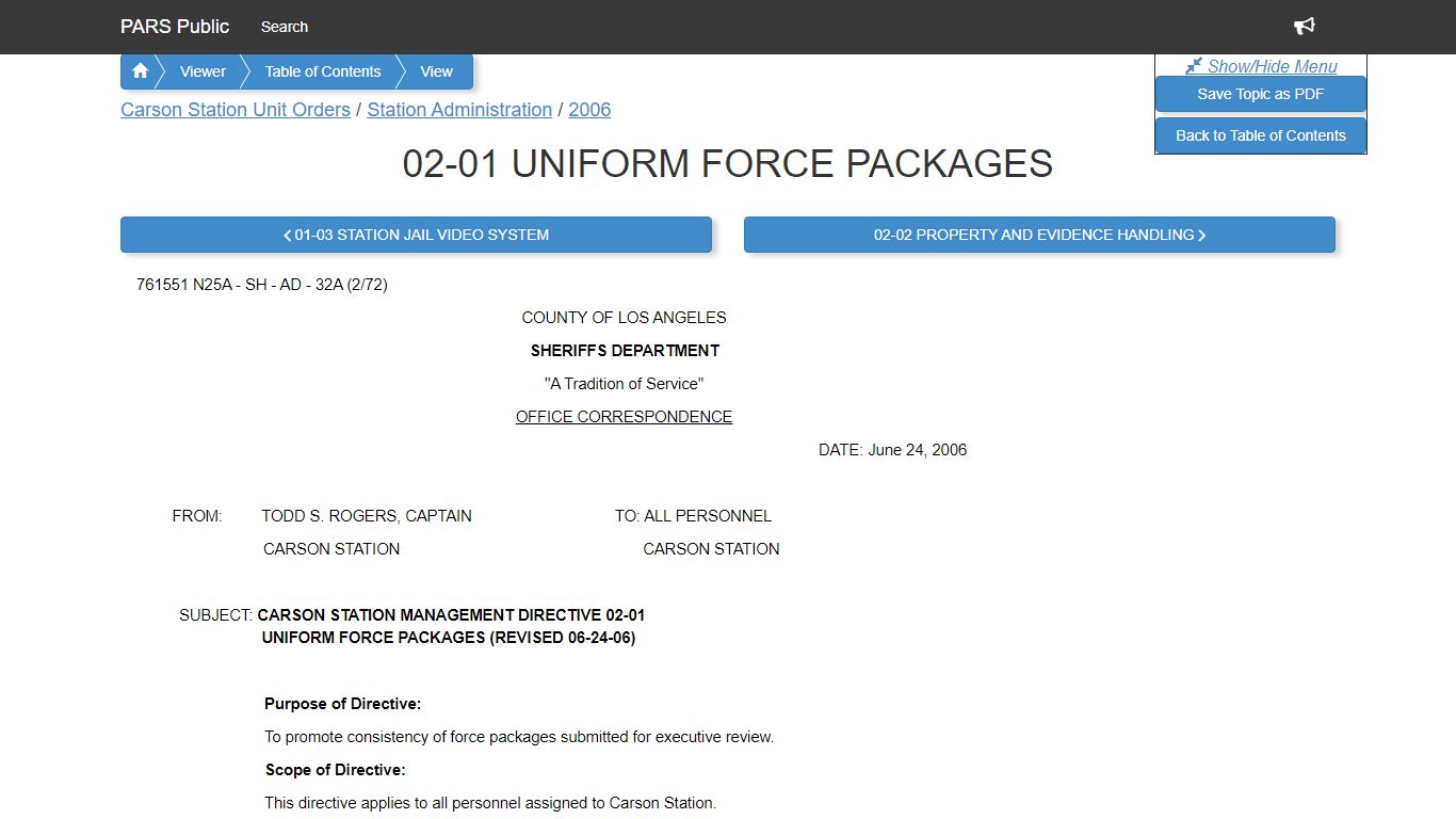 02-01 UNIFORM FORCE PACKAGES - PARS Public Viewer